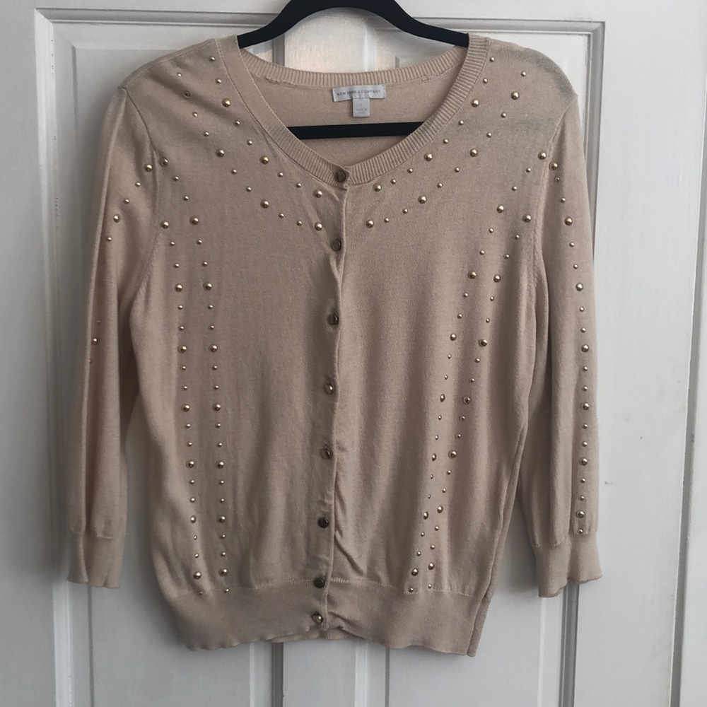 Tan NY&Co Cardigan w/gold stud details